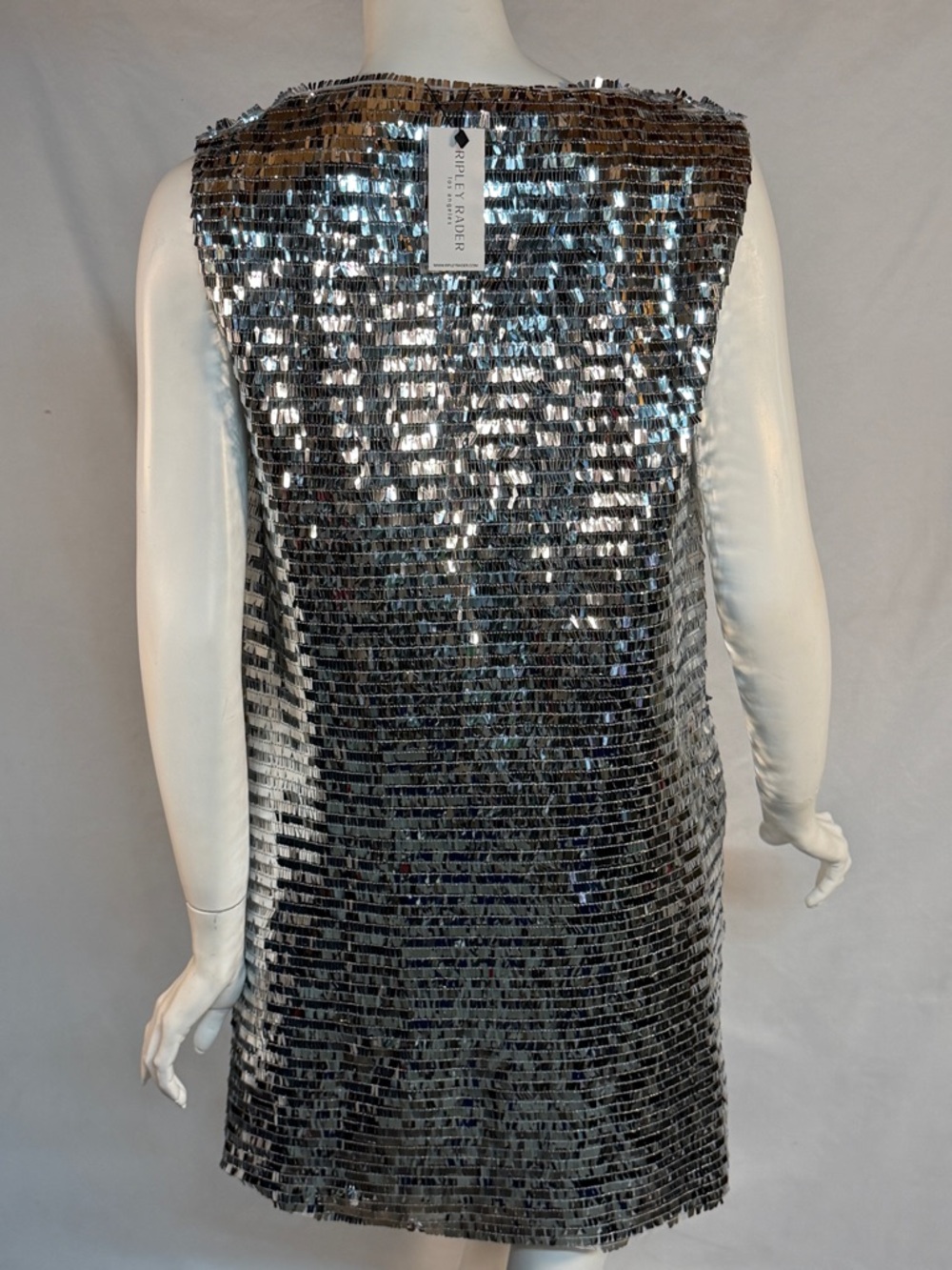 Ripley Rader Size Medium Silver Sequin V-Neck Mini Dress - Picture 4 of 8